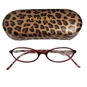 Guess Eyeglass Frame Animal Print 1465 Full Rim 50-16-140 Leopard Clamshell Case